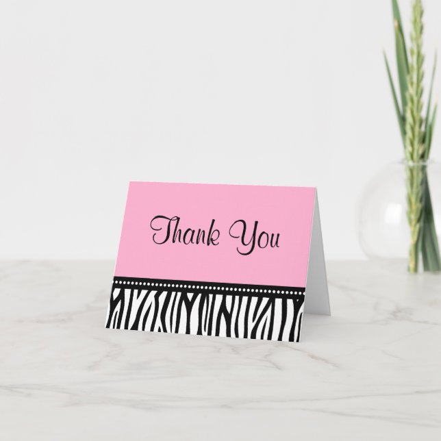Pink and Black Zebra Thank You Card (Front)