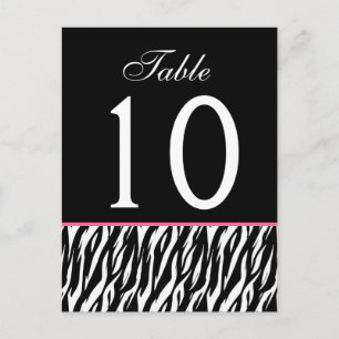 Pink and Black Zebra Ver. 2 Wedding Table Number Postcard