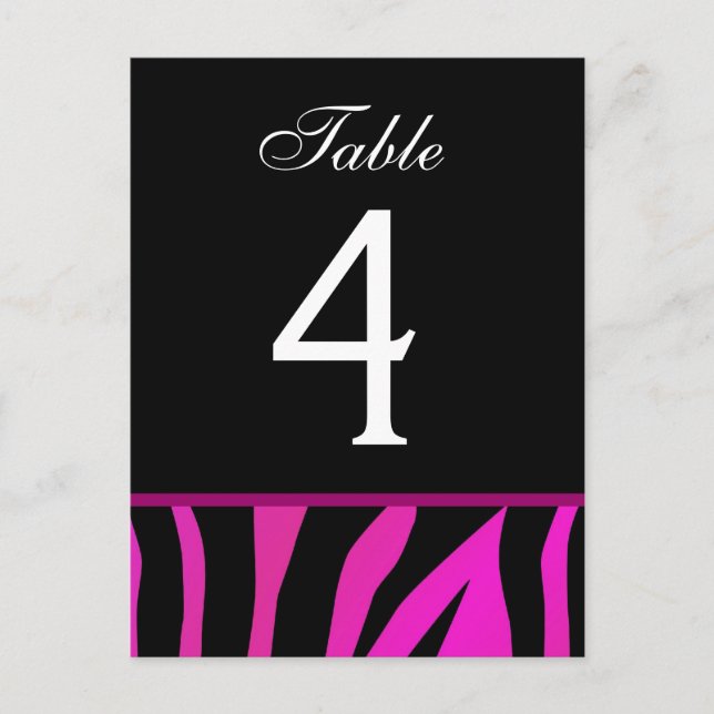 Pink and Black Zebra Wedding Table Number Card (Front)