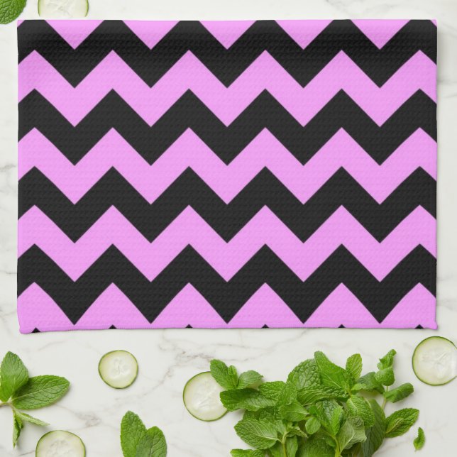 Pink and Black Zigzag Tea Towel (Folded)