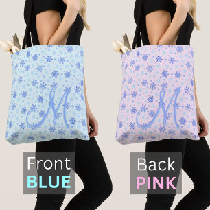 Pink and Blue 2 Sided Colours Snowflakes Monogram Tote Bag