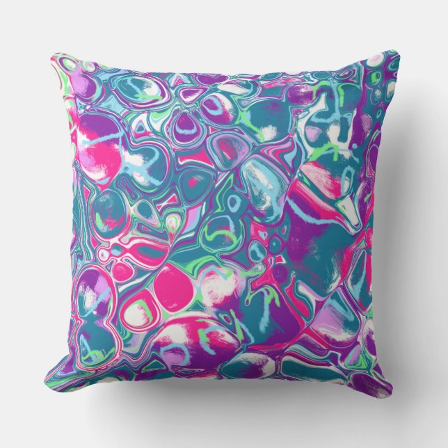 Pink and Blue Abstract Fluid Art Cushion (Front)