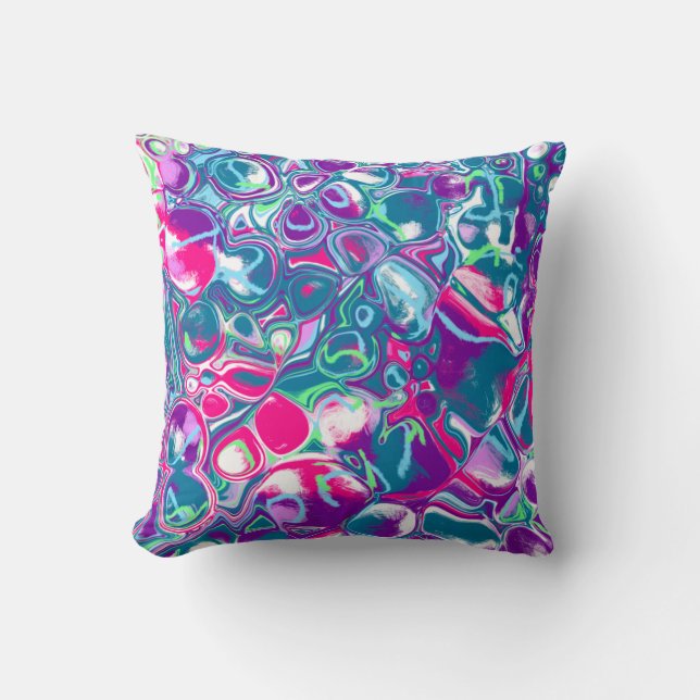 Pink and Blue Abstract Fluid Art Cushion (Front)