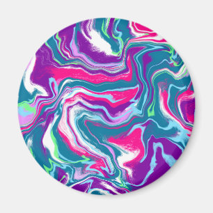 Pink and Blue Abstract Fluid Art Magnet