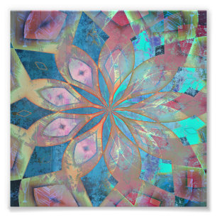 Pink and Blue Abstract Mandala Tile Photo Print