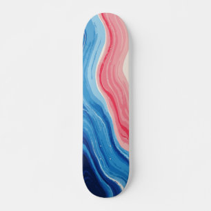 Pink and Blue Abstract Ocean Wave Flow Art Skateboard