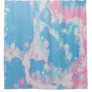 PINK AND BLUE ABSTRACT PAINTING SHOWER CURTAIN