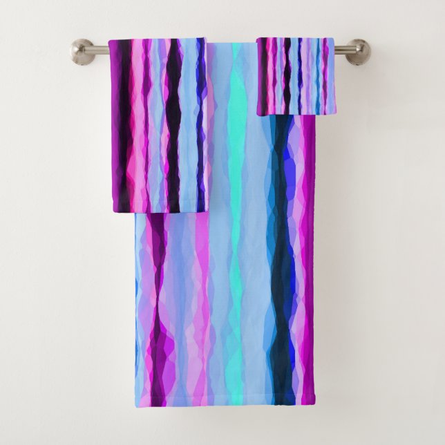 Pink and Blue Abstract Stripes Bath Towel Set (Insitu)
