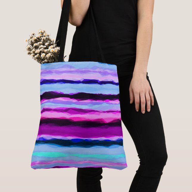Pink and Blue Abstract Stripes Tote Bag (Close Up)