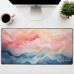 Pink And Blue Abstract Waves Personalised Desk Mat<br><div class="desc">Infuse your workspace with creativity and vibrancy with this personalised desk mat featuring a captivating abstract wave design in soft pink and calming blue hues. The fluid shapes and dynamic lines evoke a sense of movement and energy, inspiring productivity and innovation. Make it uniquely yours by adding your name or...</div>