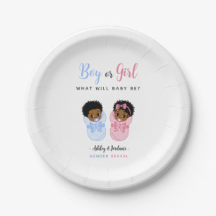 Pink and Blue African American Baby Gender Reveal  Paper Plate