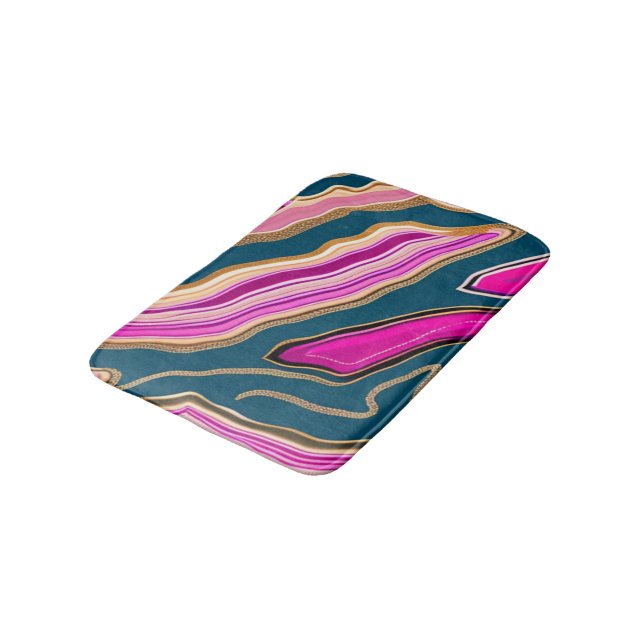 Pink and blue agate pattern bath mat (Angled)