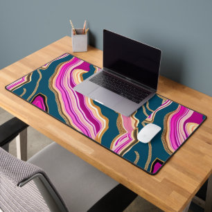 Pink and blue agate pattern desk mat