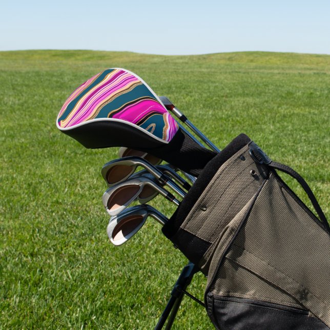 Pink and blue agate pattern golf head cover (In Situ)