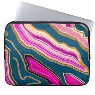 Pink and blue agate pattern laptop sleeve