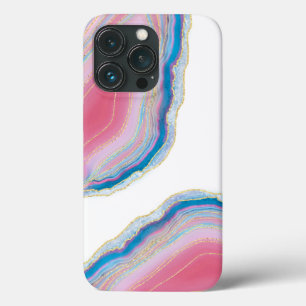 Pink and Blue Agate Stone Pattern iPhone 13 Pro Case