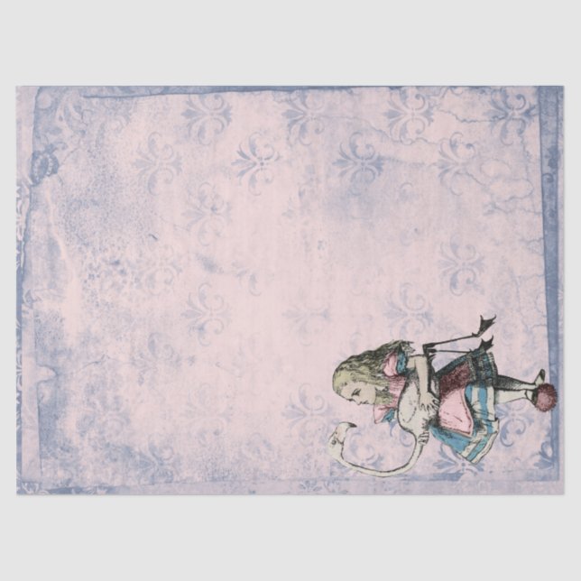 Pink and Blue Alice in Wonderland with Flamingo Tissue Paper (Front)