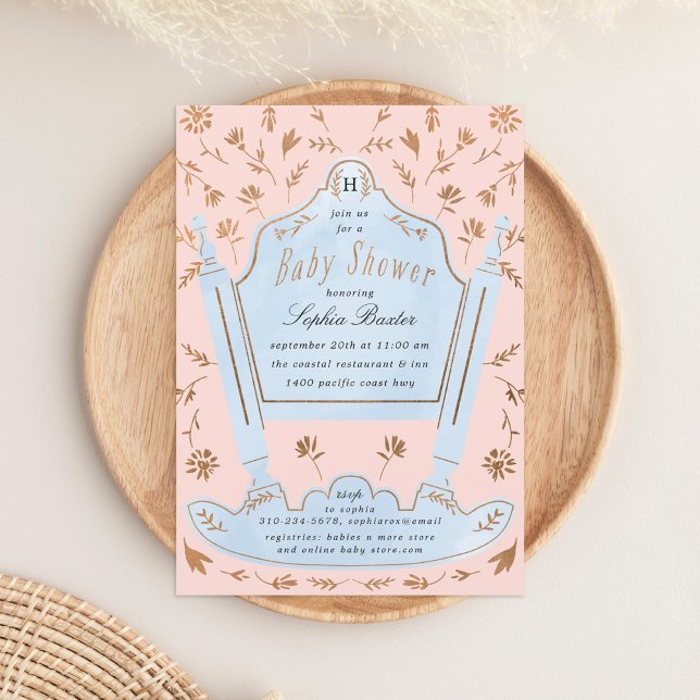 Pink and Blue Antique Cradle Baby Shower Invitation (Creator Uploaded)