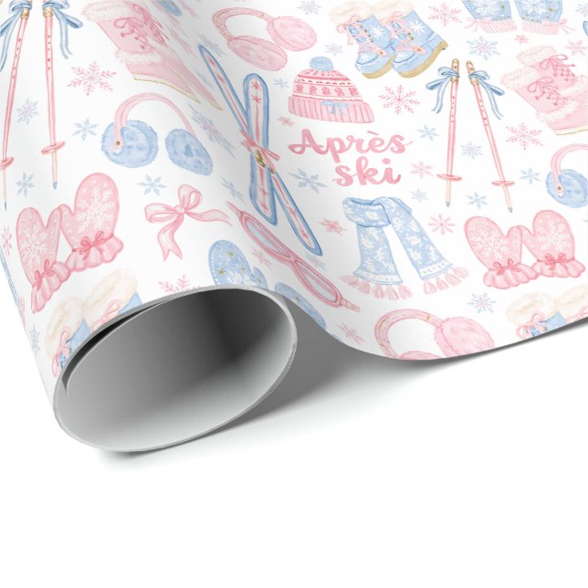 Pink and Blue Apres Ski Wrapping Paper (Roll Corner)