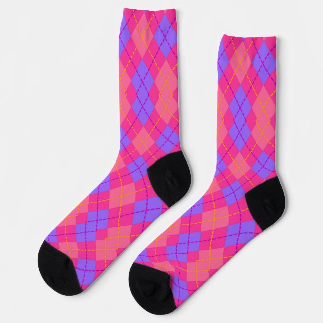 Pink and blue argyle pattern socks (Left)