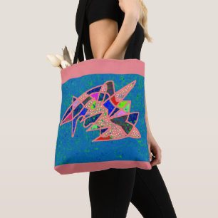 Pink and blue art design patterned tote bag