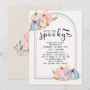 Pink and Blue Autumn Pumpkin Halloween Invitation