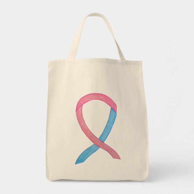Pink and Blue Awareness Ribbon Art Custom Tote Bag (Front)
