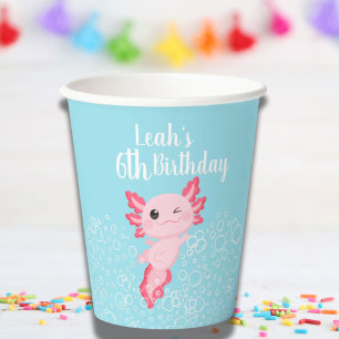 Pink and Blue Axolotl Birthday Party Paper cup