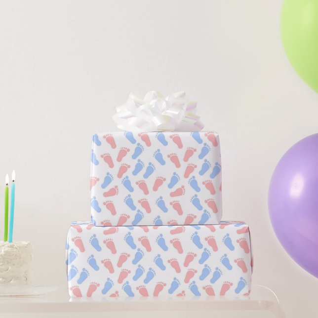 Pink and Blue Baby Feet Pattern Wrapping Paper (Party Gifts)