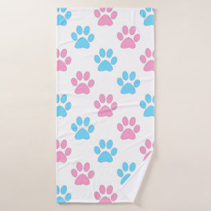 Pink and blue baby paws bath towel set