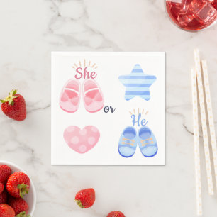 Pink and Blue Baby Shoes She or He? Gender Reveal Napkin