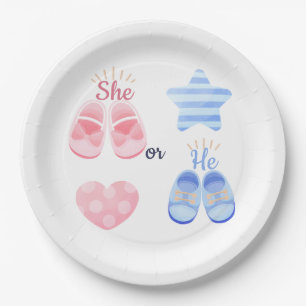 Pink and Blue Baby Shoes She or He? Gender Reveal  Paper Plate