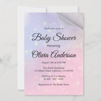 Pink And Blue Background With Stars Baby Shower Invitation