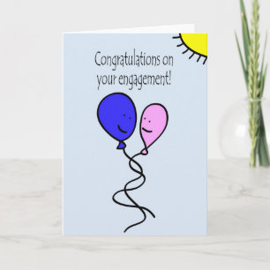 Pink and Blue Ballon Engagement Congratulations Card