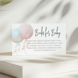 Pink and Blue Balloon Gender Reveal Books for Baby Enclosure Card