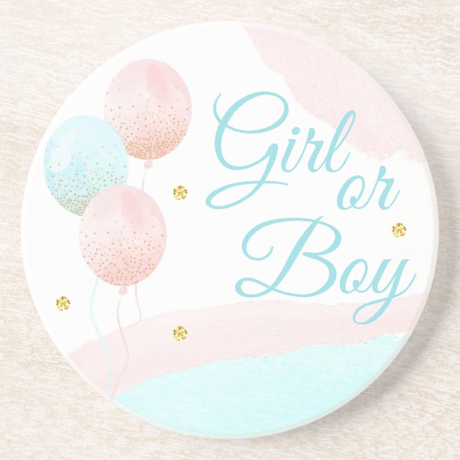 Pink and Blue Balloons Boy or Girl Gender Reveal Coaster (Front)