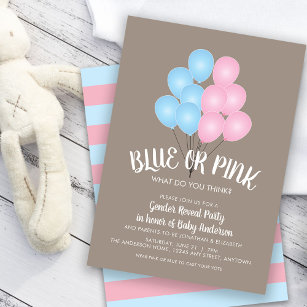 Pink and Blue Balloons Gender Reveal Party Invitation