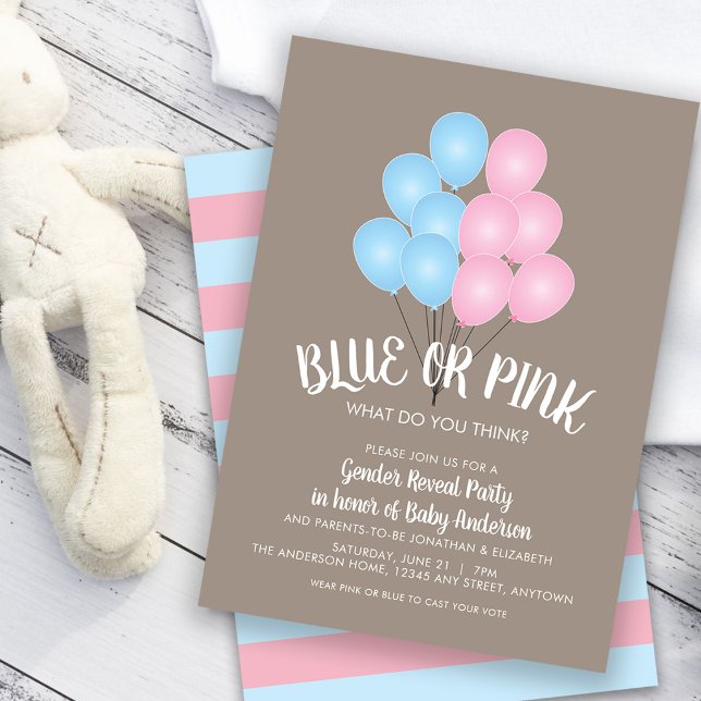 Pink and Blue Balloons Gender Reveal Party Invitation (Creator Uploaded)
