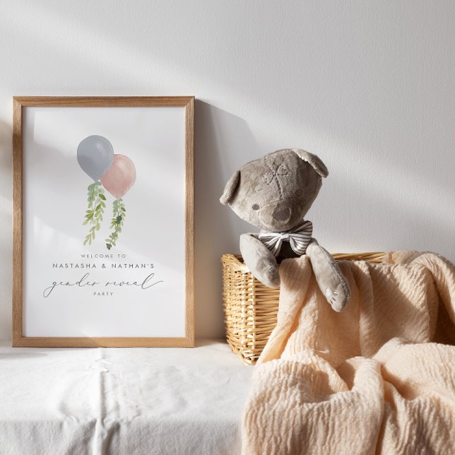 Pink and Blue Balloons Gender Reveal Welcome Poster (Creator Uploaded)