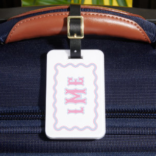 Pink and Blue Bespoke Scalloped Monogram Luggage Tag