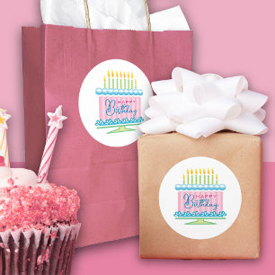 Pink And Blue Birthday Cake Sticker