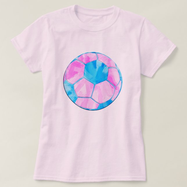 Pink and Blue Blue Soccer Ball Tie Dye T-Shirt (Design Front)