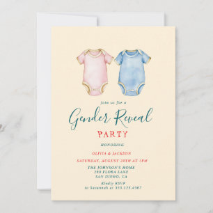 Pink and Blue Bodysuits Gender Reveal Party Invitation