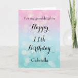 Pink and Blue Bokeh 11th Birthday Granddaughter Card<br><div class="desc">A pretty bokeh birthday card for granddaughter,  which you can easily personalise with her name. Inside this granddaughter birthday card reads a heartfelt message,  which can be easily personalised if wanted.</div>