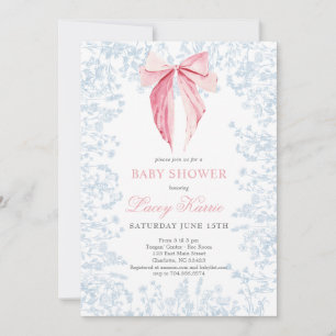 Pink and Blue bow Baby Shower invitation