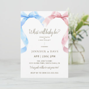 Pink and Blue Bow Gender Reveal Invitation