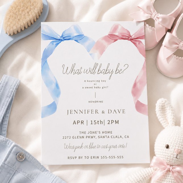 Pink and Blue Bow Gender Reveal Invitation (Creator Uploaded)