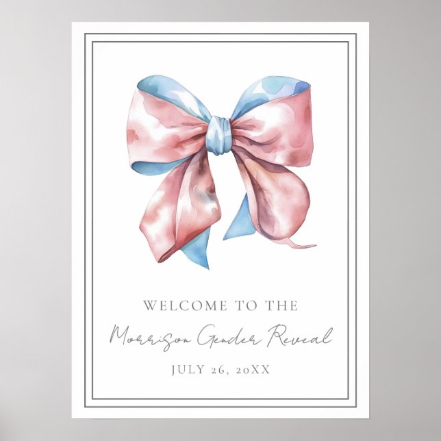 Pink And Blue Bow Gender Reveal Welcome Sign (Front)