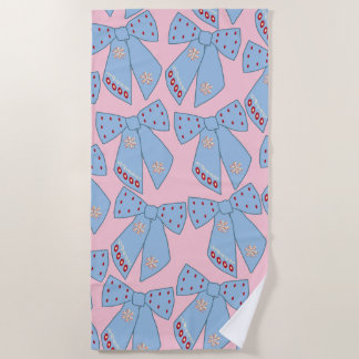 Pink And Blue Bows Beach Towel
