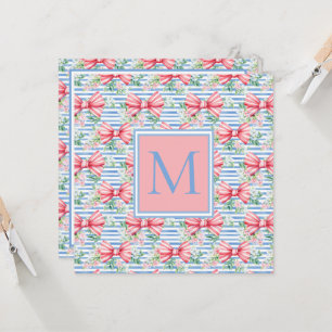 Pink and Blue Bows Flowers and Stripes Monogram